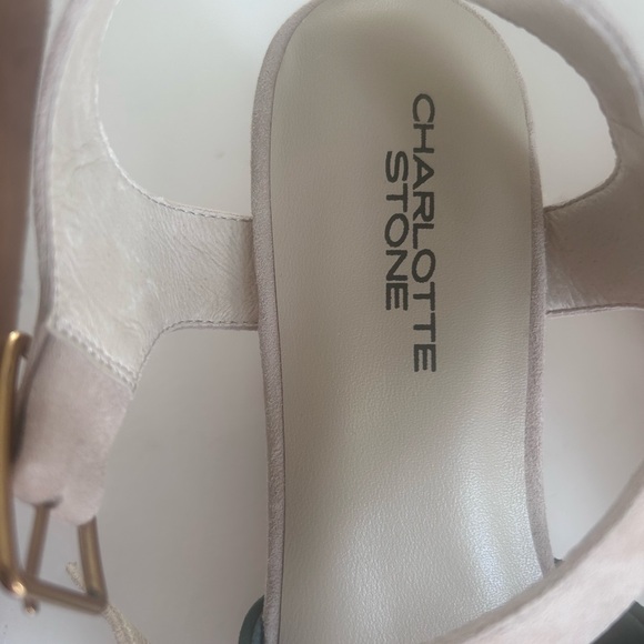 Charlotte Stone Sal Size 10 Suede Green and Tan Platform Heels with Tote Bag - Picture 4 of 8